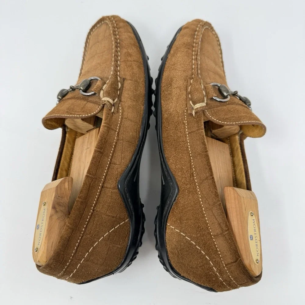 Martin Dingman Croc Embossed Suede Bit Loafers Mens 8.5 M Brown Cognac Driving